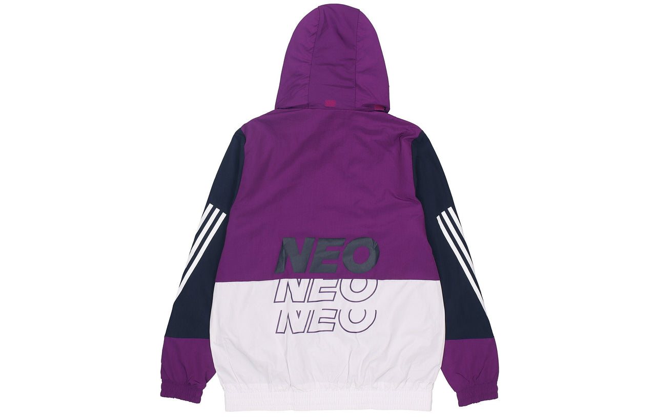 adidas neo M SS WRMLN WB Colorblock Sports Windbreaker Jacket White Purple FN6537