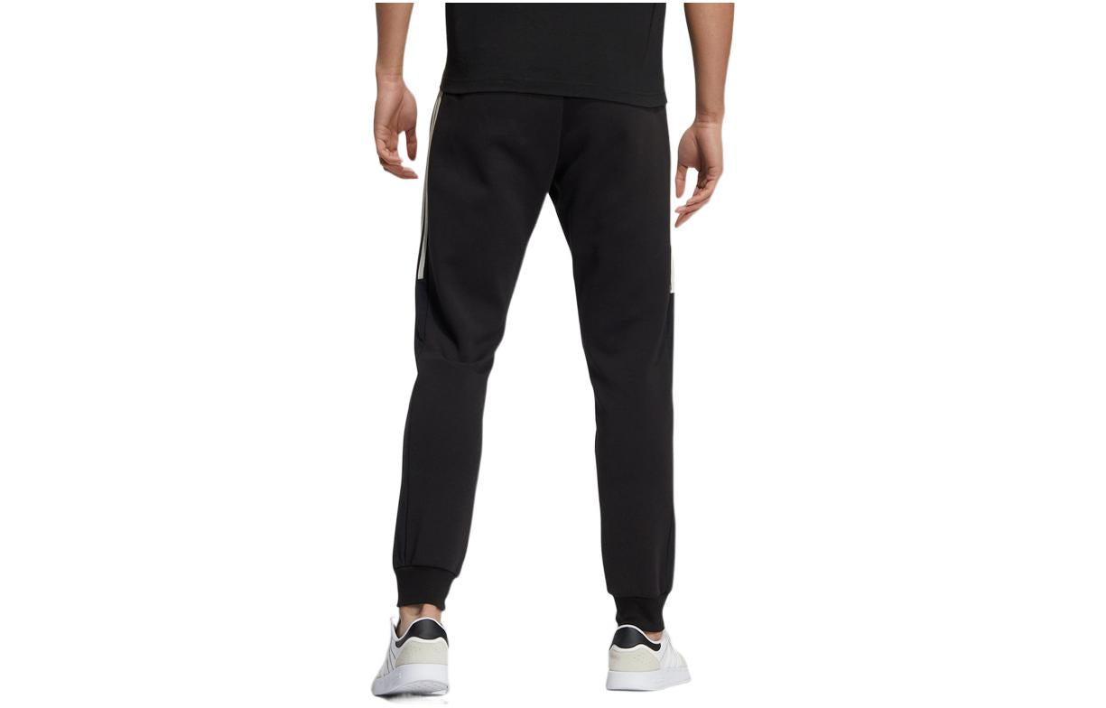 Men's adidas neo Side Stripe Solid Color Bundle Feet Sports Pants/Trousers/Joggers Black HC9679
