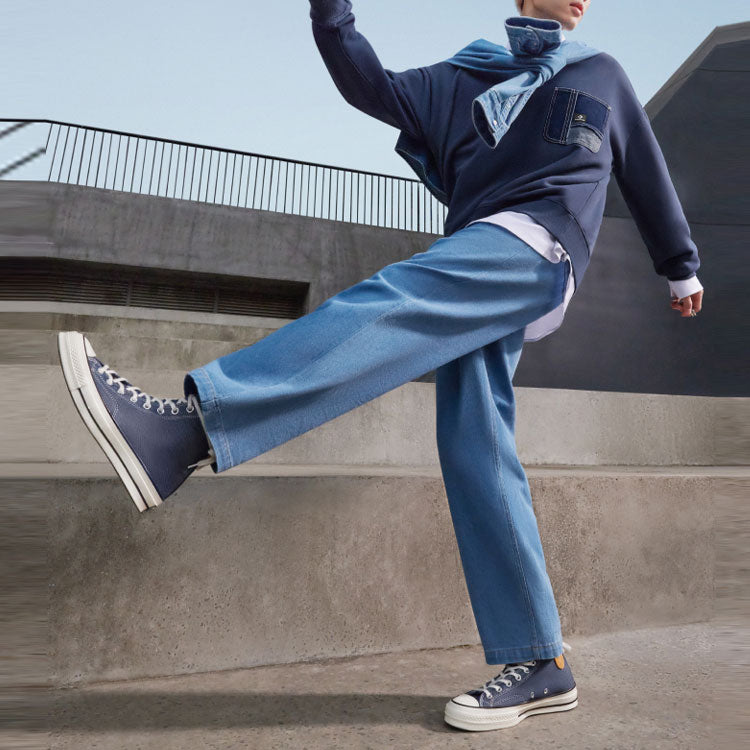 Converse Denim Patchwork Crew Sweatshirt 'Navy' 10025519-A02