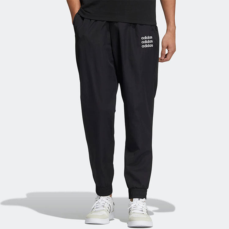 Men's adidas neo Logo Printing Solid Color Casual Long Pants/Trousers Black HD4705