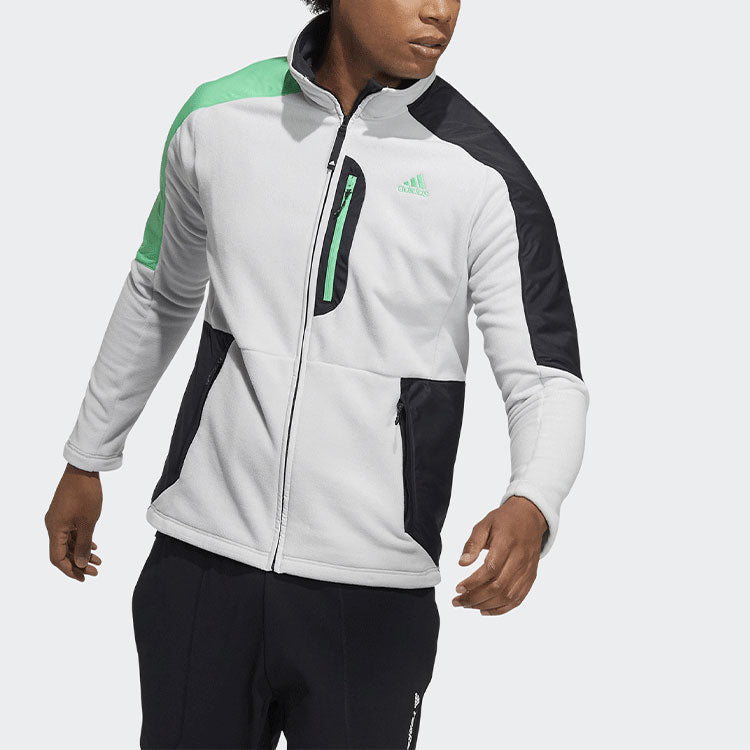 Men's adidas Snw Mid Fleece Logo Printing Contrasting Colors Sports Jacket White H13808