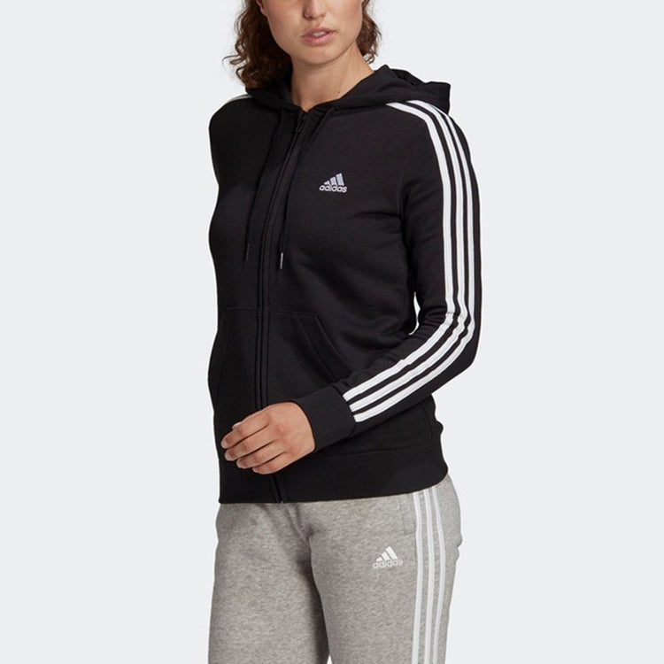 (WMNS) adidas Contrasting Colors Stripe Sports Hooded Jacket Autumn Black GL0792