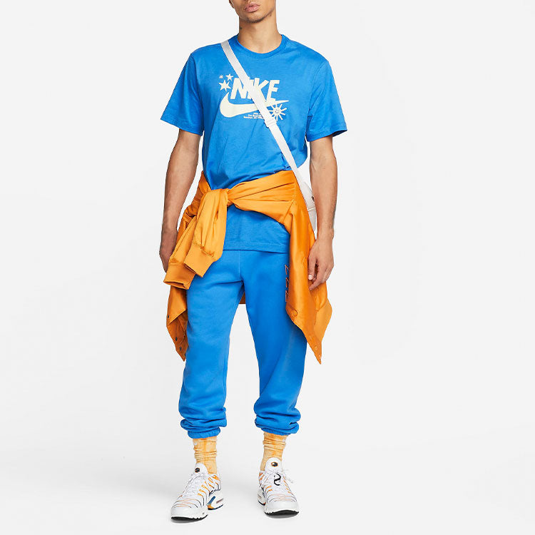 Men's Nike Logo Printing Round Neck Sports Short Sleeve Blue T-Shirt DR7808-435