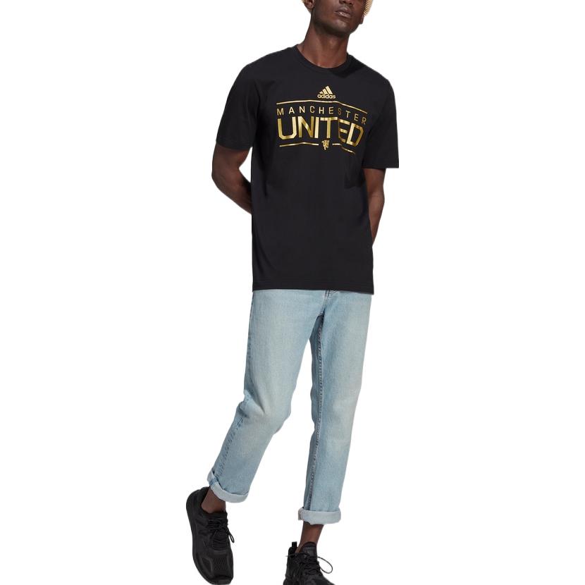 adidas Manchester United Soccer/Football Sports Alphabet Printing Solid Color Short Sleeve Black HG1246