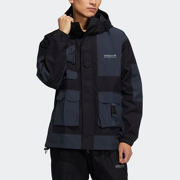 Men's adidas originals Alphabet Printing Contrasting Colors Hooded Track Jacket Black HC0353