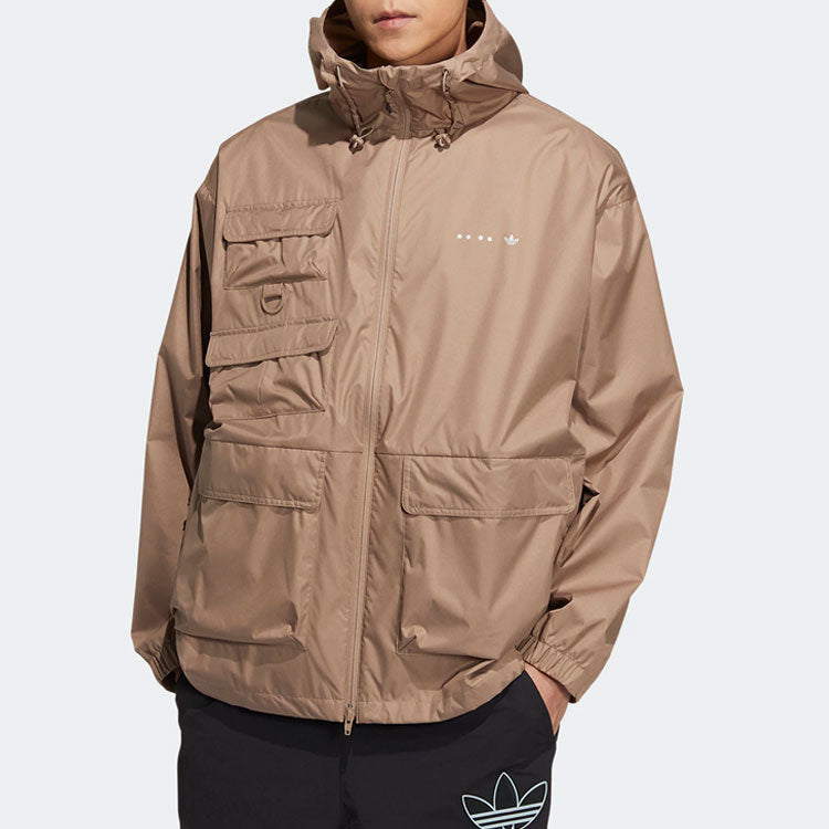 Men's adidas originals Solid Color Zipper Multiple Pockets Long Sleeves Jacket Autumn Brown HS2026