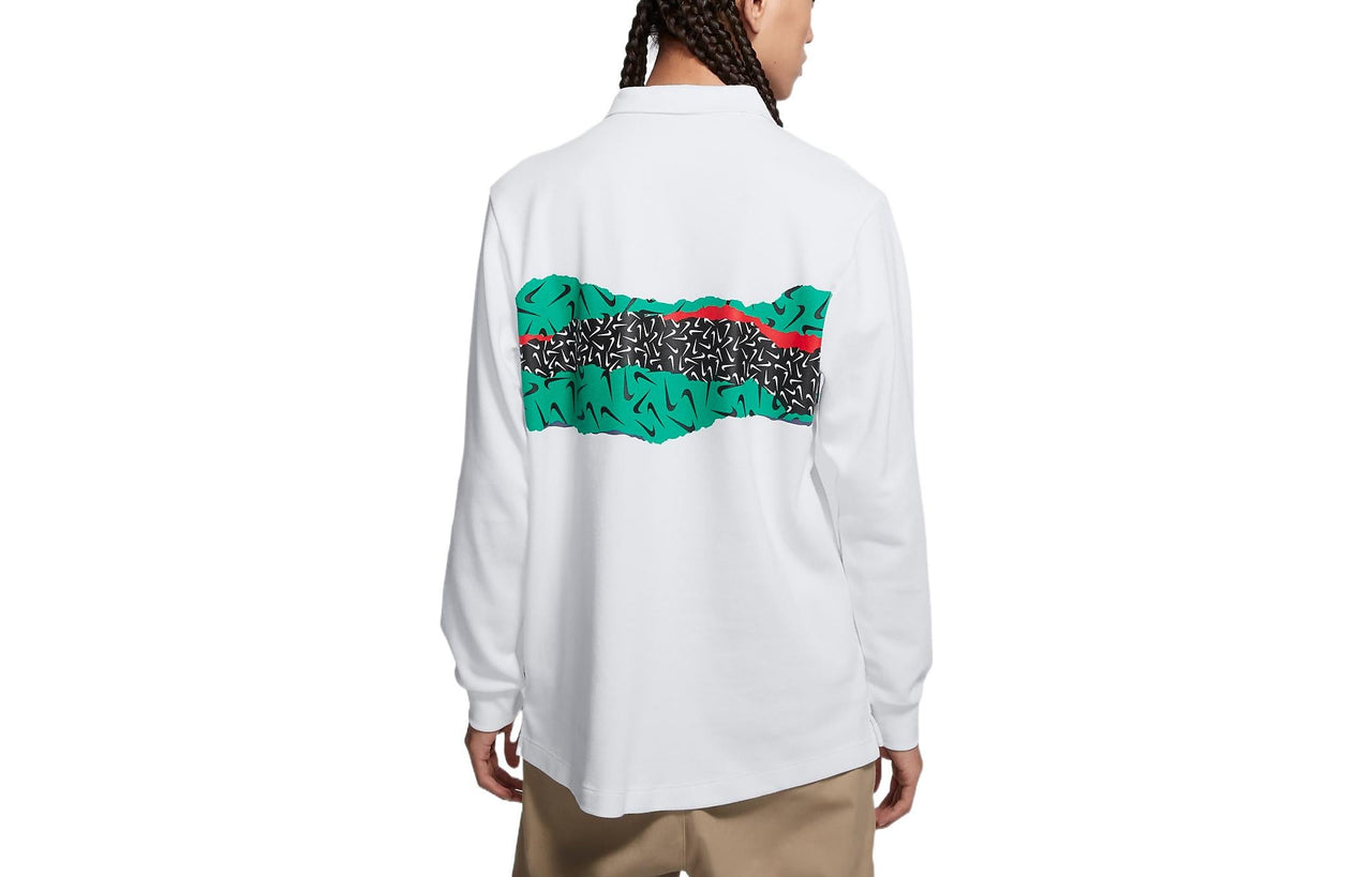 Men's Nike Colorblock Logo Skateboard Long Sleeves Polo Shirt White CJ0045-100