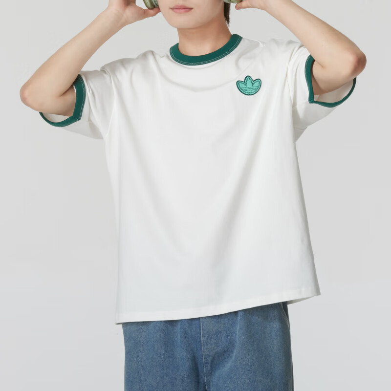 adidas Originals logo T-Shirt Asia Sizing 'White Green' JI7485