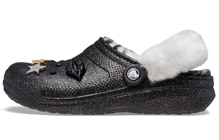 Crocs Disco Classic Lined Disco Glitter Clogs 'Black White' 208075-0ZS