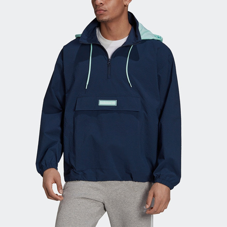 adidas originals Quarter Zip Casual Sports Half Zipper Hooded Jacket Navy Blue HB1821