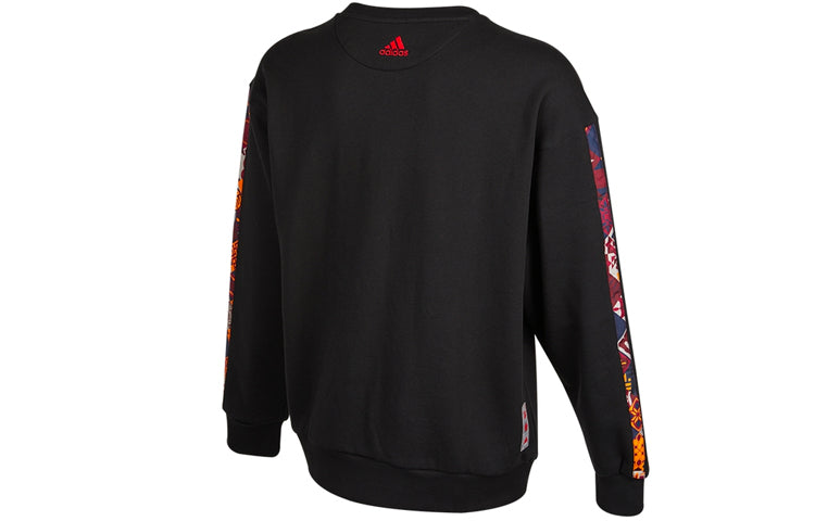 Men's adidas Mic Rose Crew Limited Printing Basketball Sports Round Neck Pullover Black HD7934