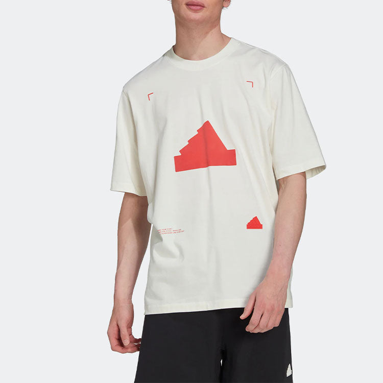 Men's adidas SS22 Geometry Pattern Printing Casual Short Sleeve Jade White T-Shirt HN1956