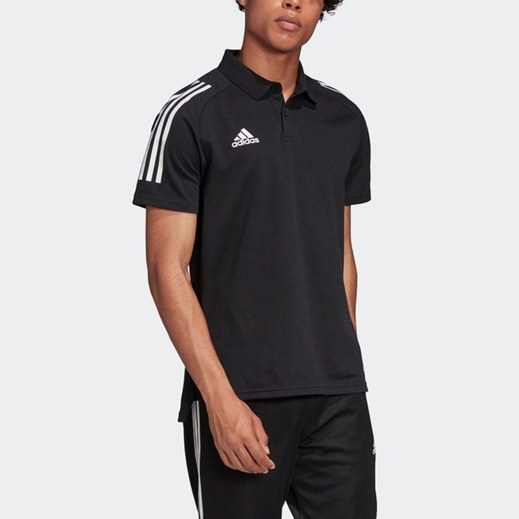 adidas Logo Embroidered Stripe Sports Short Sleeve Black Polo Shirt ED9249