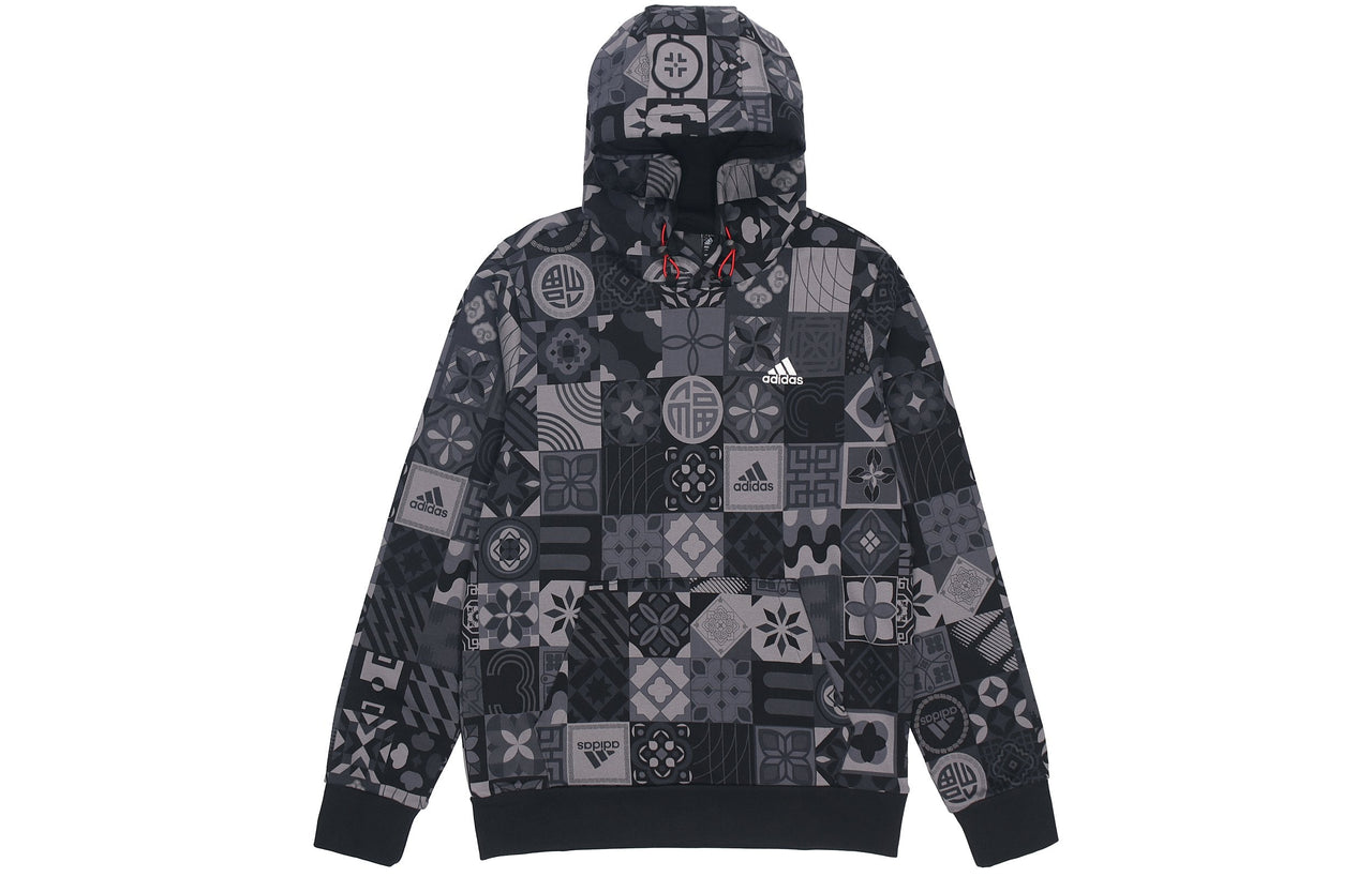 Men's adidas Cny Aop Hood Pattern Full Print Sports Black HC0271