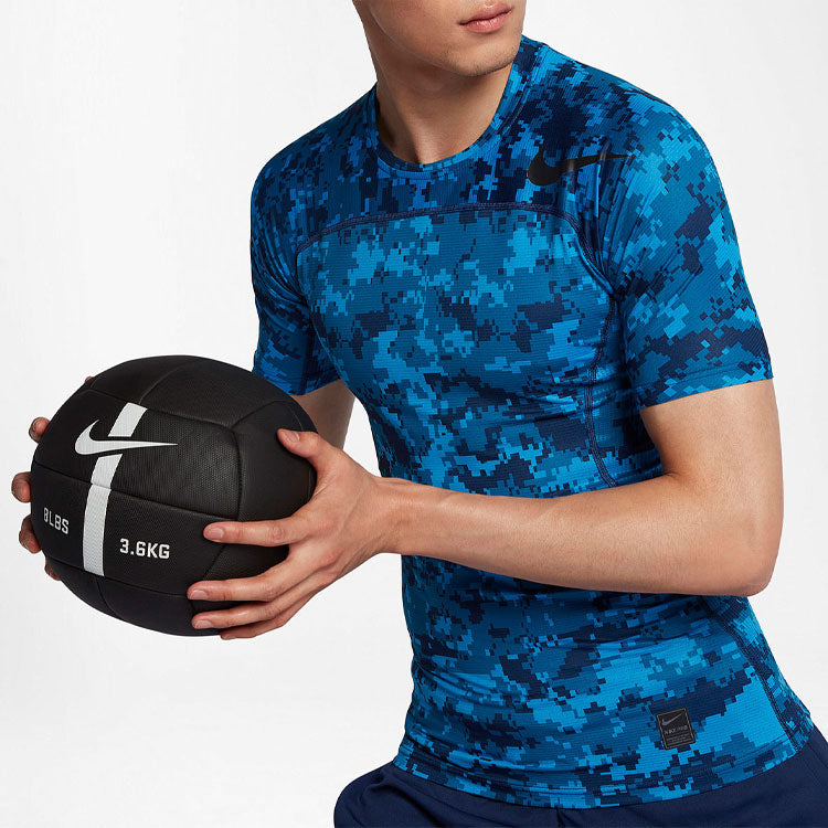 Men's Nike Camouflage Logo Slim Fit Sports Short Sleeve Blue T-Shirt 828177-457