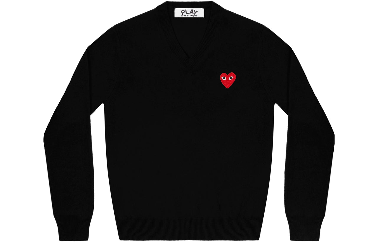 COMME des GARCONS PLAY V-Neck Pullover Red Emblem 'Black' AZ-N002-051-1