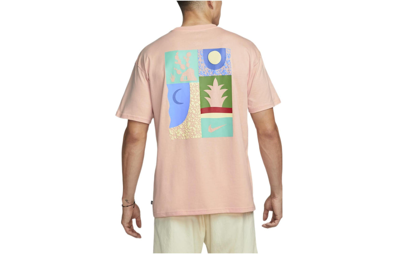 Men's Nike Loose Logo Geometry Pattern Printing Sports Short Sleeve Orange Pink T-Shirt DQ1859-800