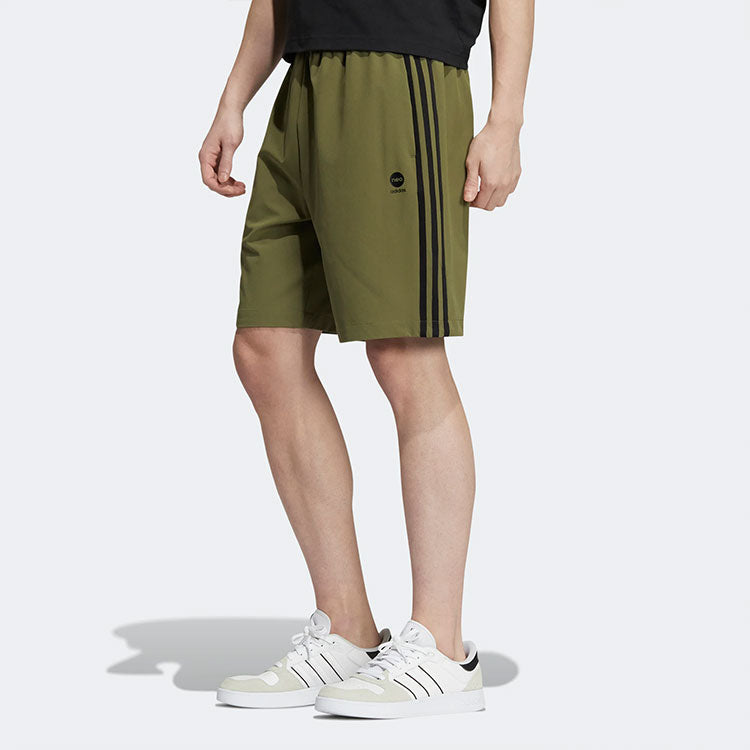 Men's adidas neo Logo Micro Mark Stripe Casual Woven Shorts Dark Olive Green HD4715