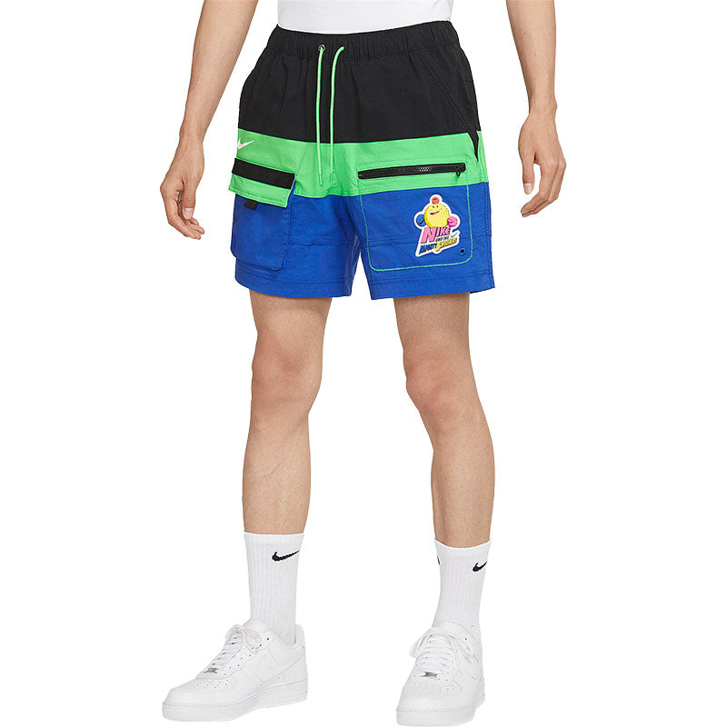 Nike Colorblock Cartoon Pattern Sports Lacing Woven Shorts Black Blue DM7919-011