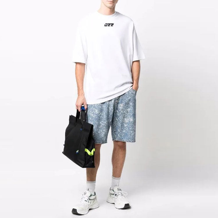 Men's Off-White FW21 Logo Round Neck Short Sleeve Loose Fit White T-Shirt OMAA119F21JER0040110
