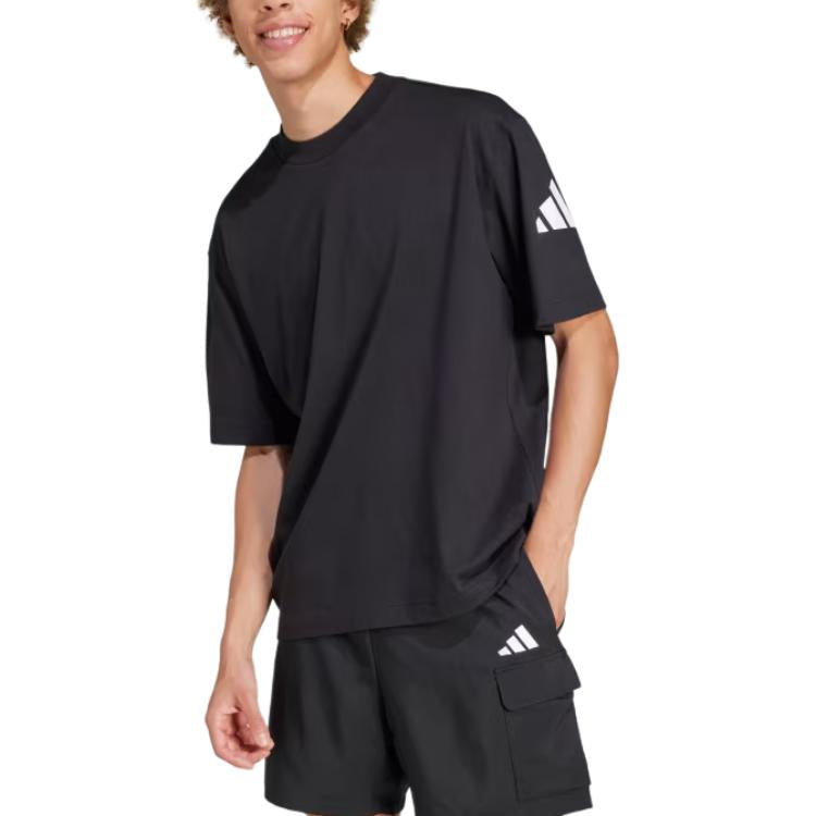 adidas Essentials Loose Fit 3 Bar Logo T-Shirt 'Black White' JF3615