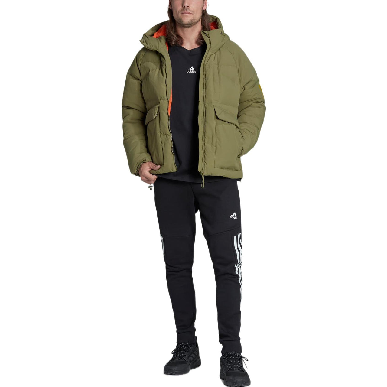 adidas Solid Color Zipper Hooded Down Jacket Men's Green HN9931