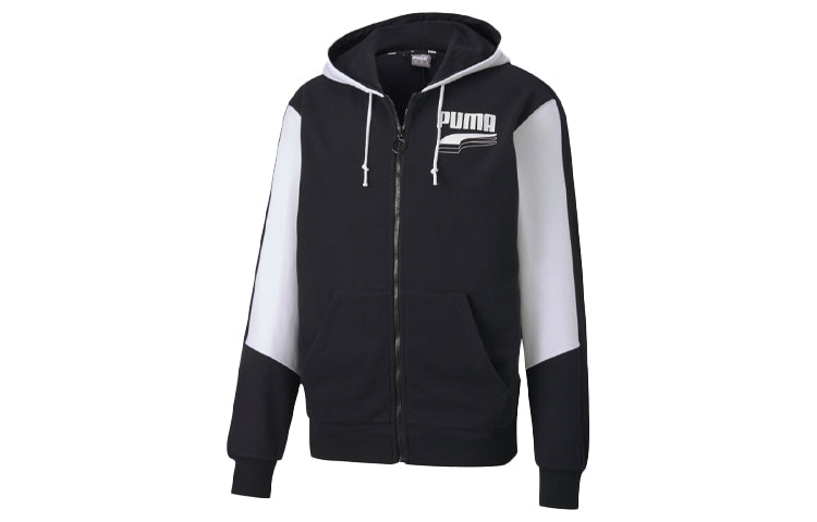 PUMA Running Training Breathable Colorblock Knit Hooded Jacket Black White 582733-01