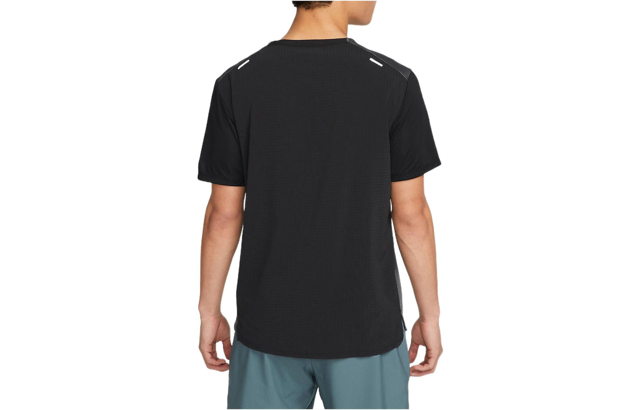 Men's Nike Colorblock Running Sports Training Breathable Round Neck Short Sleeve Black Gray T-Shirt DM4647-010