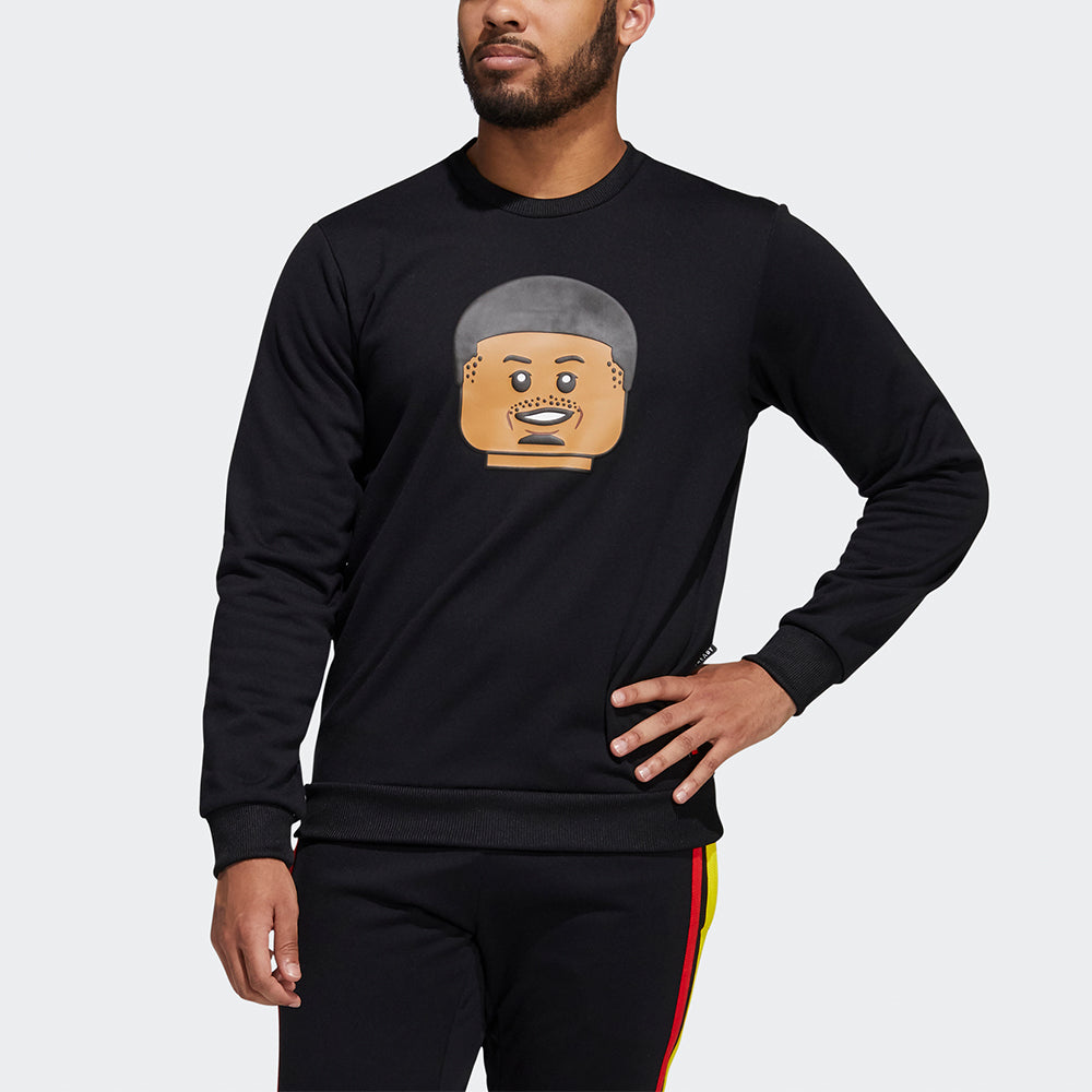 Men's adidas x Dame Crew Lego Blocks Crossover Cartoon Pattern Printing Round Neck Pullover Black H56409