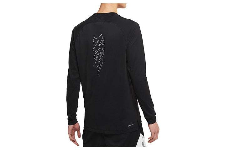 Men's Jordan Dri-FIT Zion Quick Dry Knit Printing Splicing Long Sleeves Black T-Shirt DH0589-010