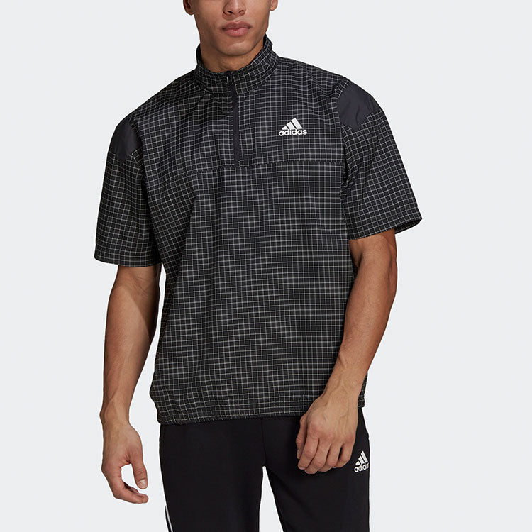 adidas M Primeblue Tee Contrasting Colors Half Zipper Sports Stylish Short Sleeve Black GP8656