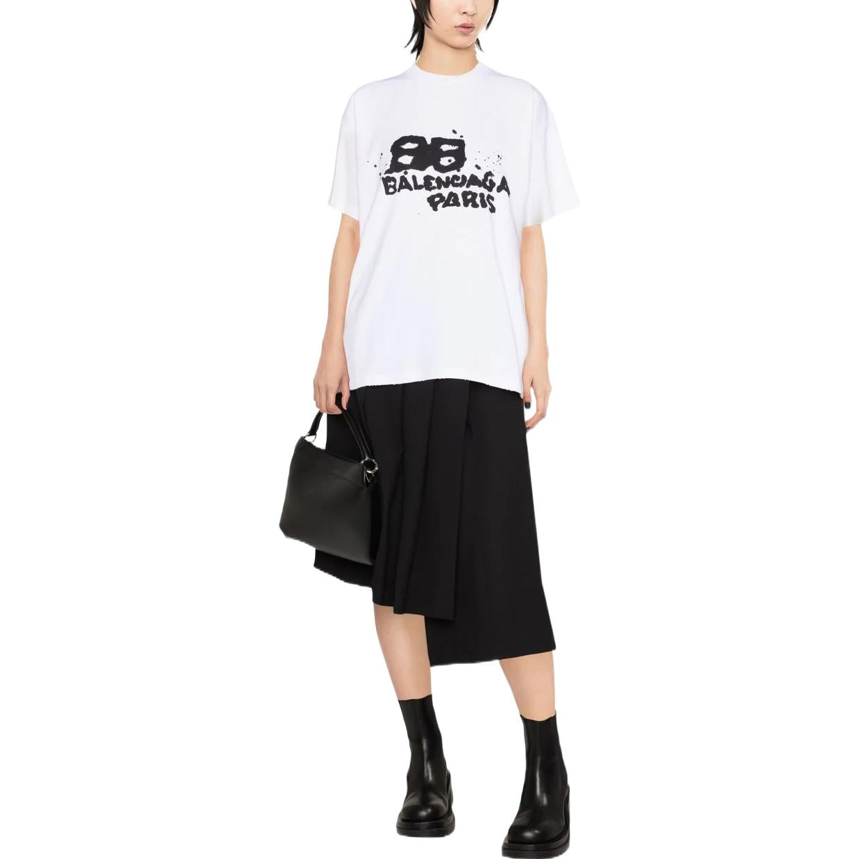 (WMNS) Balenciaga Hand-Drawn BB Icon T-shirt Medium Fit 'White' 612965TNVN49040