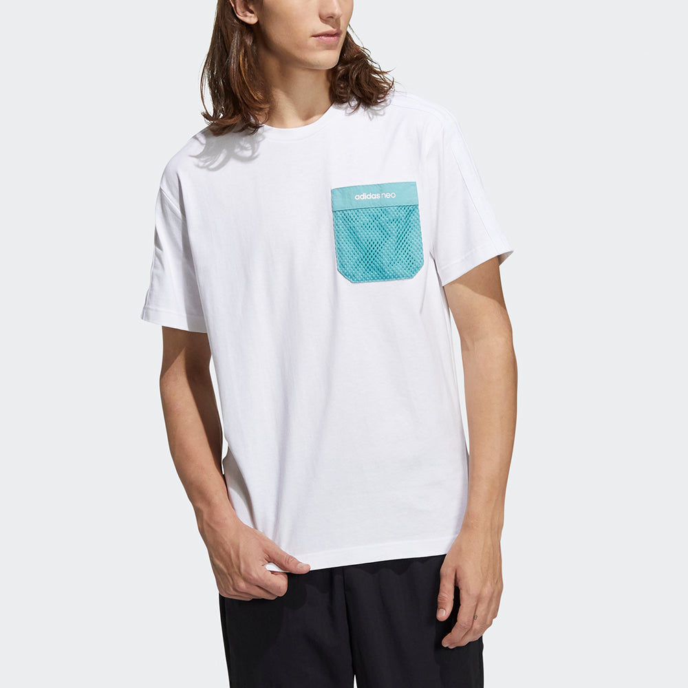 adidas neo M Sw Gr Tee Contrasting Colors Pocket Loose Sports Short Sleeve White H55268