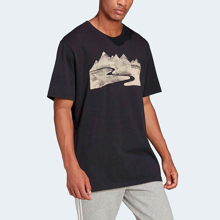 adidas originals Printing Round Neck Pullover Sports Short Sleeve Black HF4770