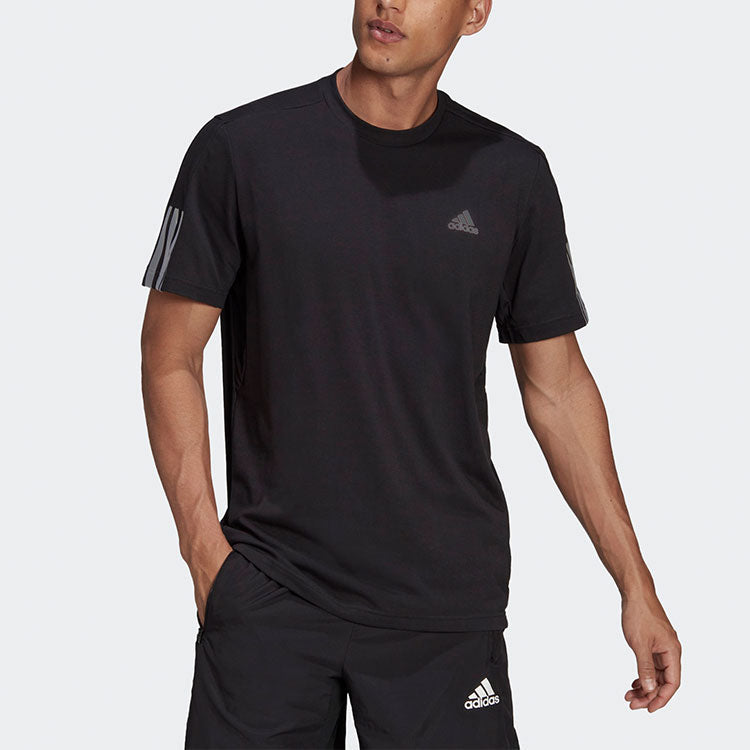 adidas Logo Printing Solid Color Stripe Casual Short Sleeve Black HD4323