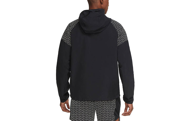 Nike Run Division Flash logo Reflective Printing hooded Running Jacket Black CU7871-010