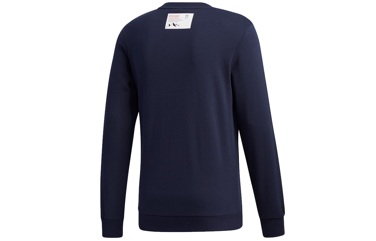 Men's adidas neo Ss Cs Swt Mountains Pattern Alphabet Printing Round Neck Sports Navy Blue GM2284