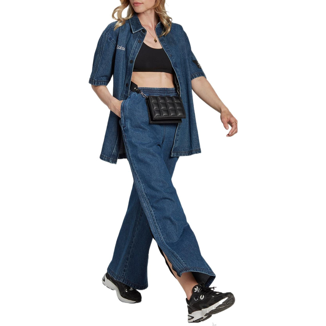(WMNS) adidas Mid Waist Denim Pants 'Blue' HL9058