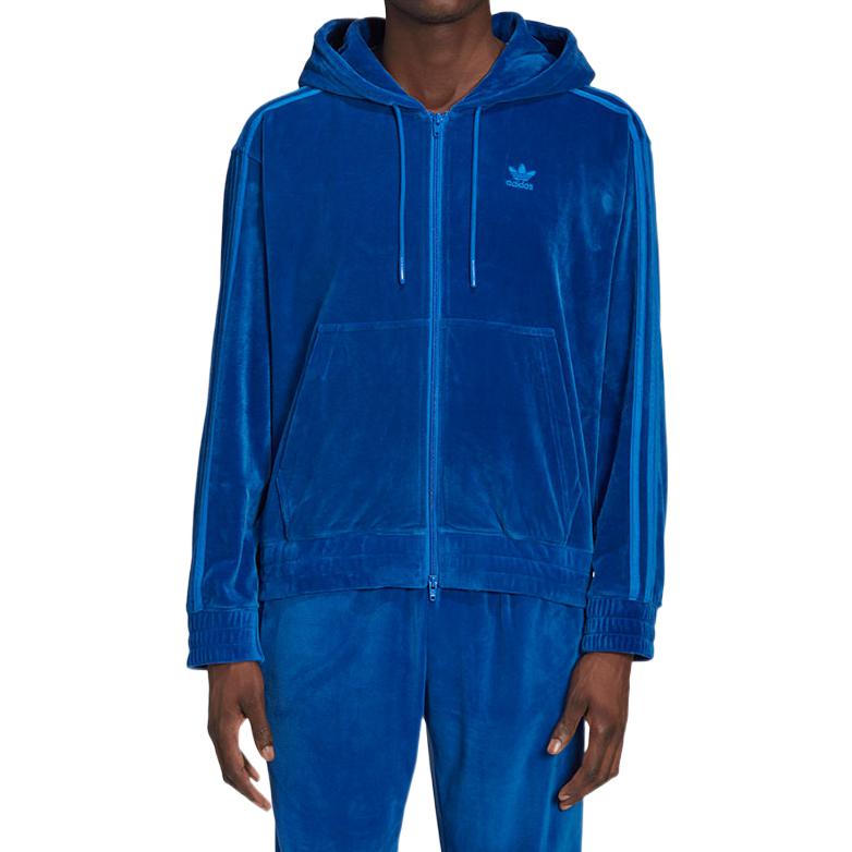 Men's adidas originals FW22 Solid Color Logo Embroidered Hooded Track Jacket Blue H55893