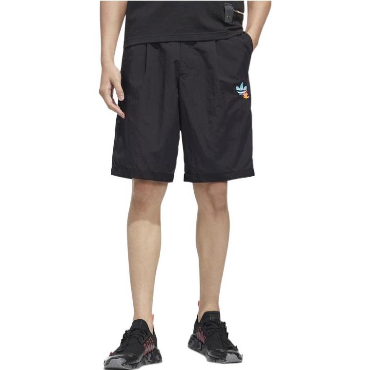 Men's adidas originals Y2K Shorts 2 Solid Color Logo Pattern Straight Sports Black HM8037