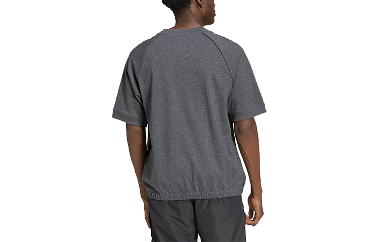 Men's adidas Solid Color Round Neck Straight Short Sleeve Dark Grey T-Shirt HD4790