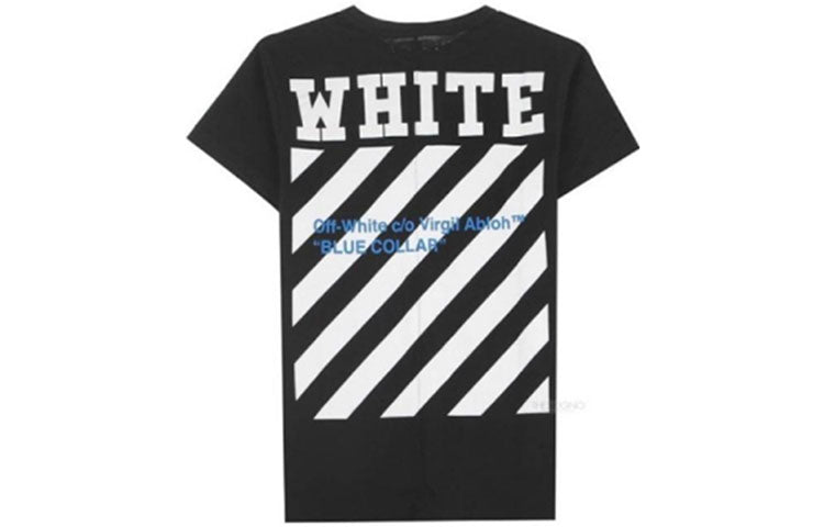 Off-White SS21 Cotton Stripe Printing Pattern Round Neck Short Sleeve Black OMAA002G20JER0091034