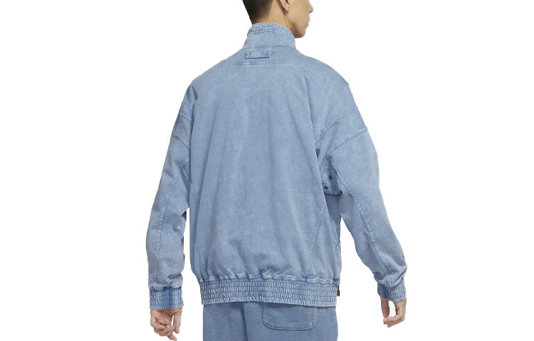 Men's Nike Sportswear Solid Color Logo Casual Denim Long Sleeves Stand Collar Autumn Blue Jacket DV3314-410