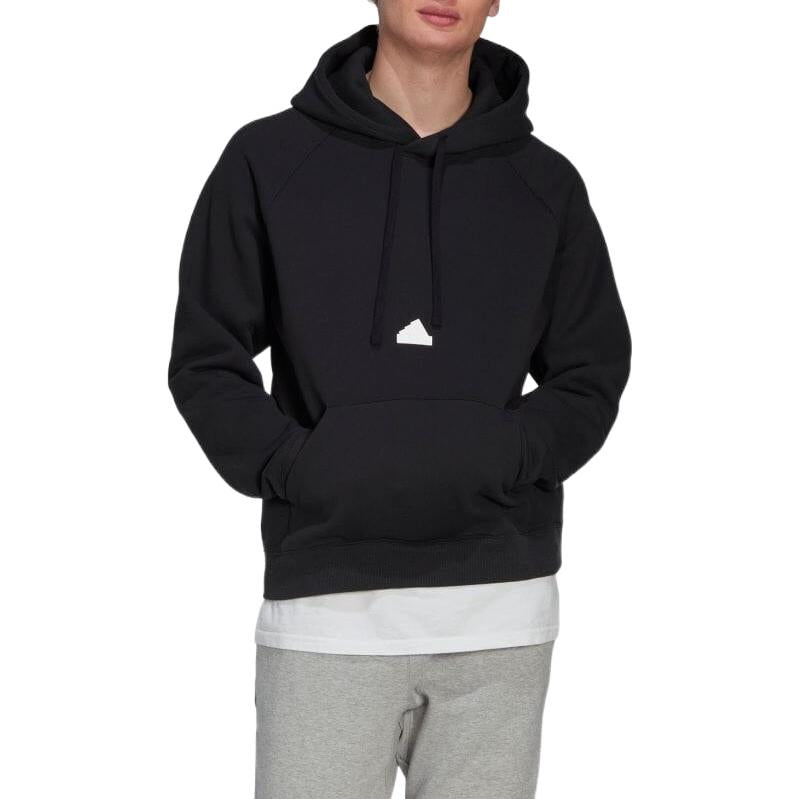 Men's adidas Solid Color Logo Hooded Loose Long Sleeves Black HN1952