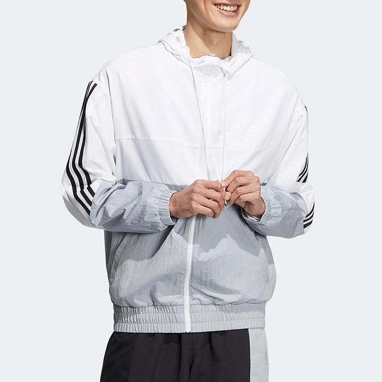 Men's adidas U Util Wb 2 Athleisure Casual Sports Woven Color Block Splicing Stripe Jacket White HN2423