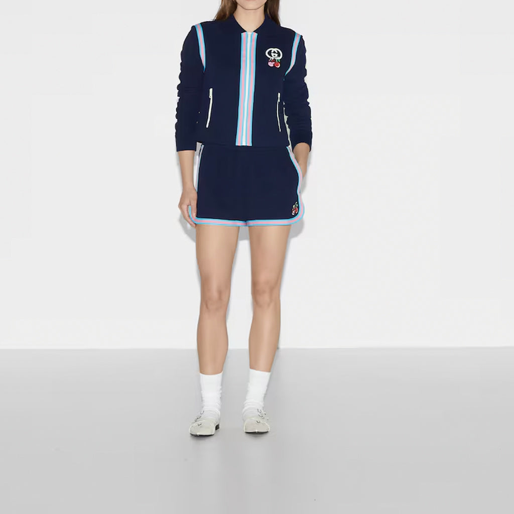 (WMNS) Gucci Cotton Piquet Zip Cardigan With Patch 'Dark Blue' 781828-XJGIT-4298