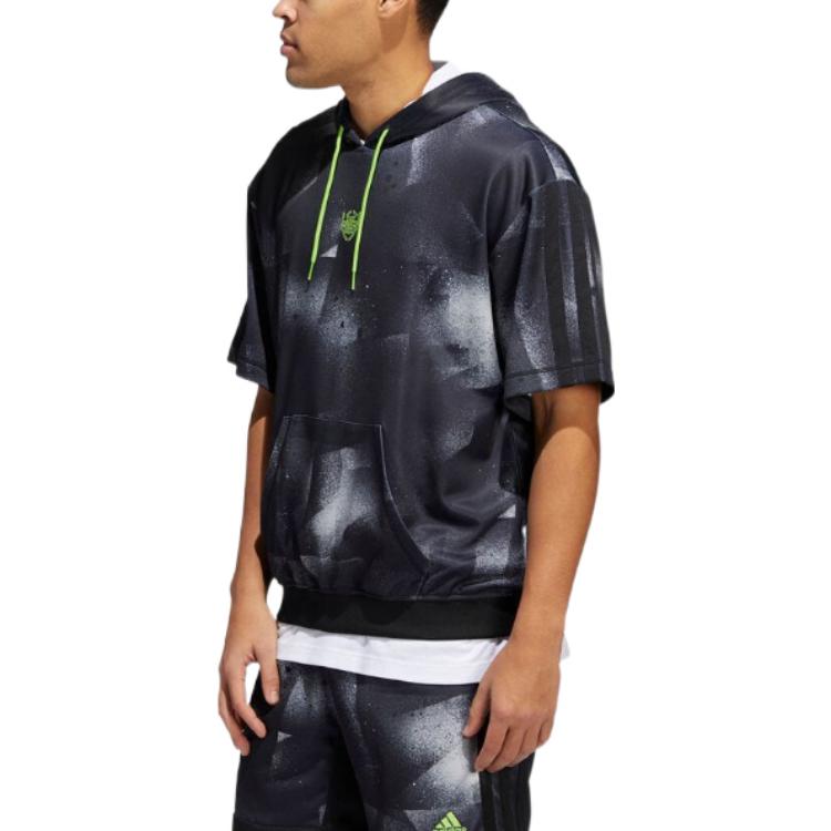 Men's adidas Drawstring Hoodie Short Sleeve T-Shirt Japanese Version Black HB5427