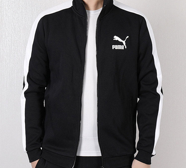PUMA T7 Series Stand Collar Knit Logo Casual Sports Jacket Black 579021-01