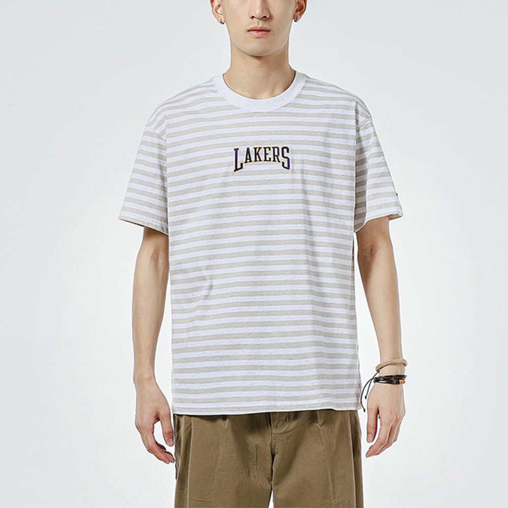 Men's Nike Stripe Alphabet Printing Round Neck Pullover Short Sleeve Lakers White T-Shirt DA5872-051