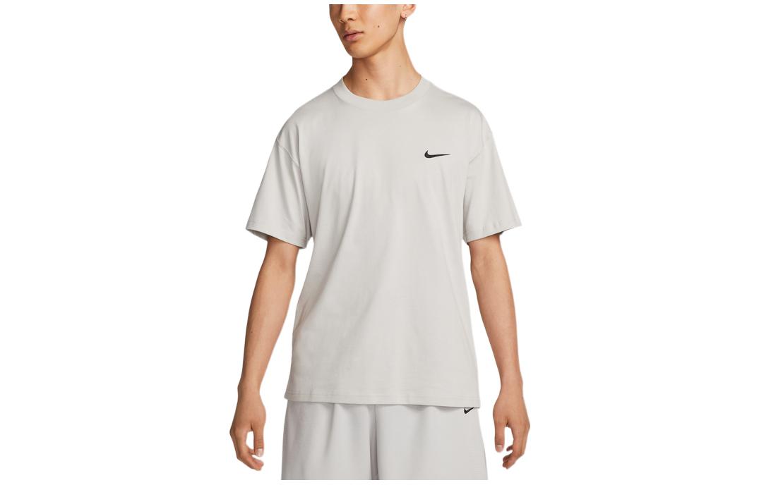 Men's Nike Solid Color Ribbed Collar Back Printing Short Sleeve Gray T-Shirt DZ3028-012